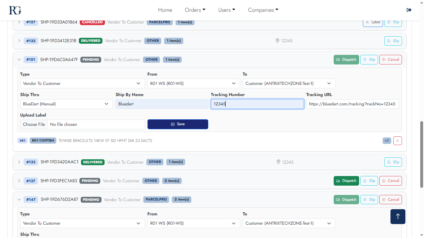 Dispatched Shipments